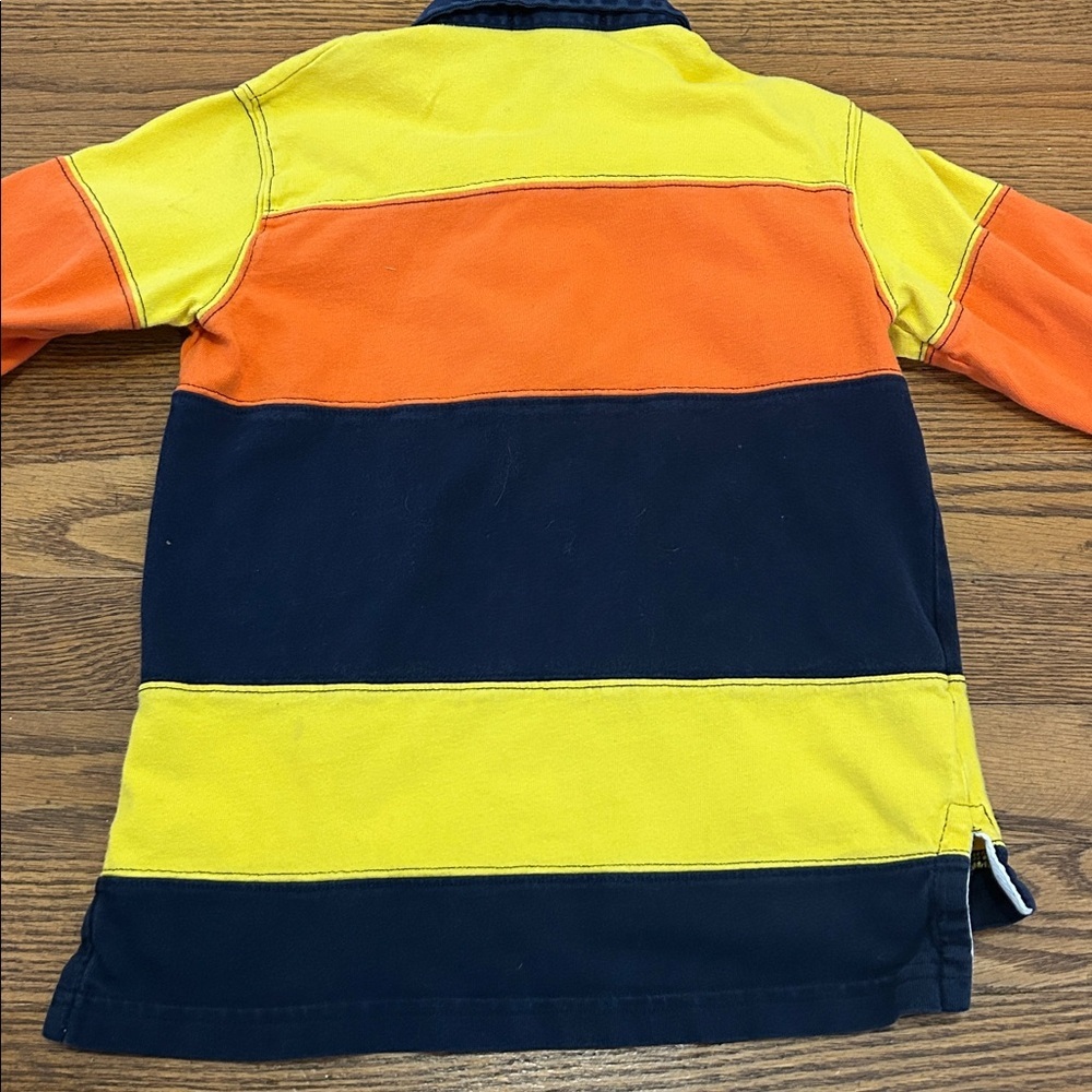 Polo Ralph Lauren Rugby Shirt Kids 4T Yellow, Orange & Navy Striped Long Sleeve - Picture 6 of 10